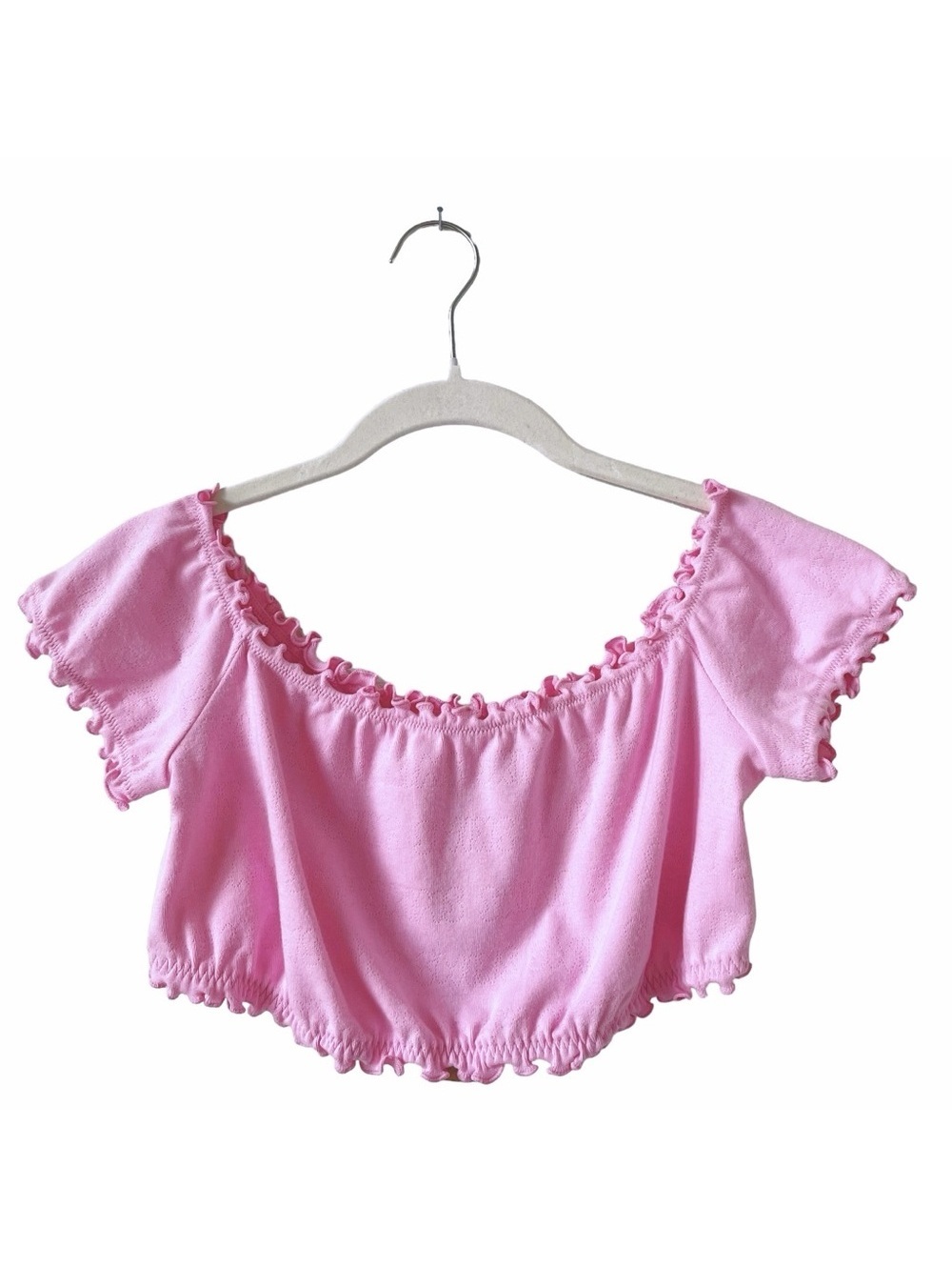 Skims Pointelle Logo Crop Top Bubblegum Size XL Off The Shoulder Colorful Celeb